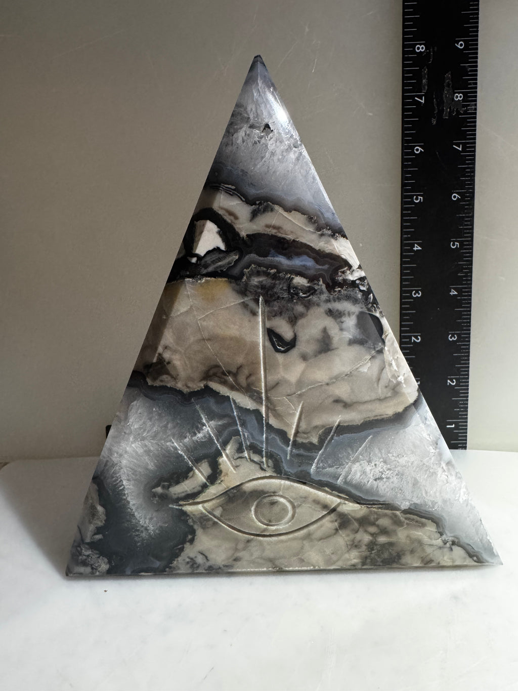 Agate Stone Triangle with Engraved Eye