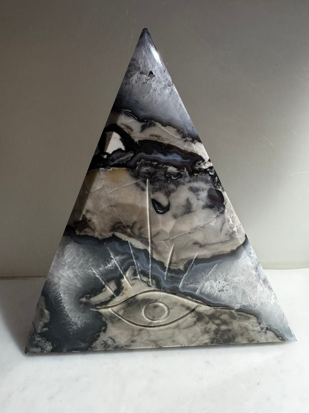 Agate Stone Triangle with Engraved Eye