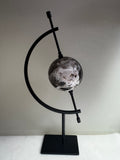 Black Septarian Sphere on Metal Stand