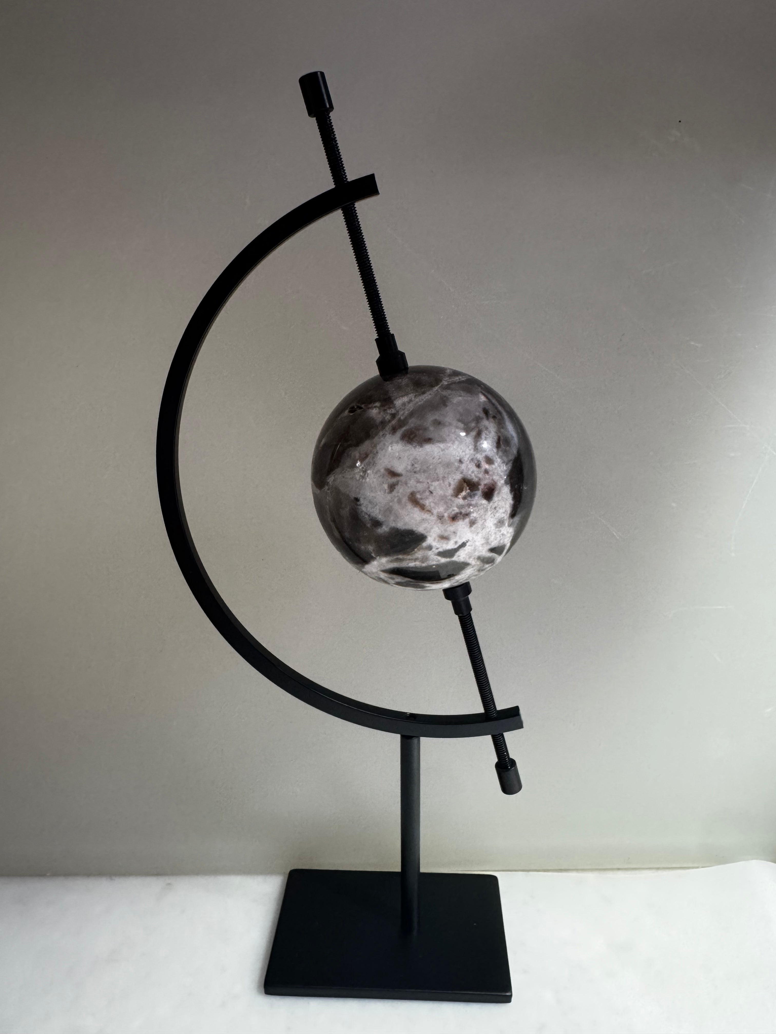 Black Septarian Sphere on Metal Stand