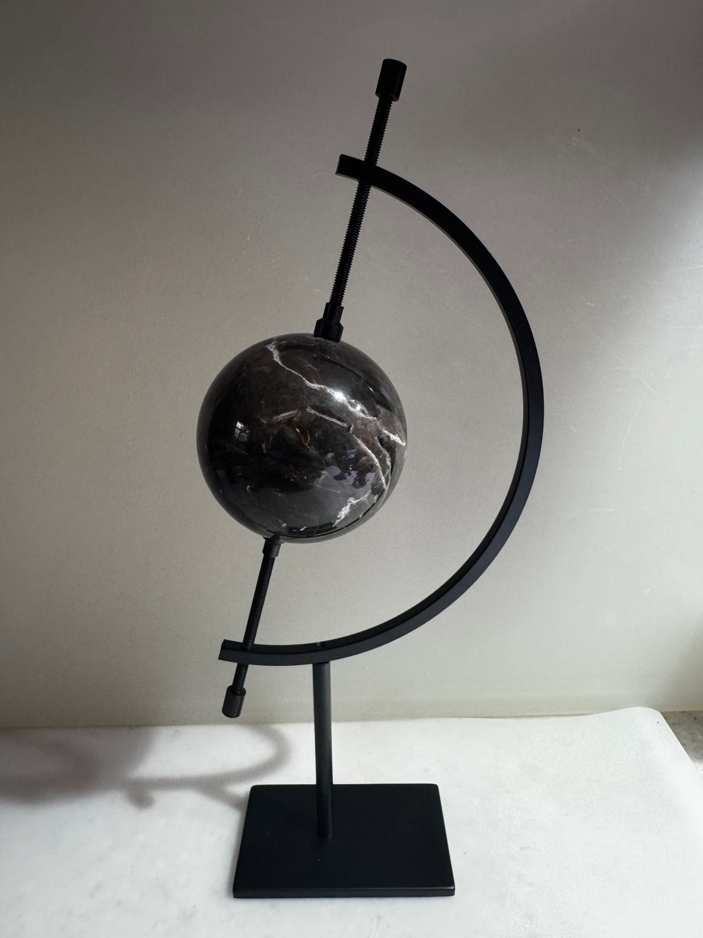 Black Septarian Sphere on Metal Stand