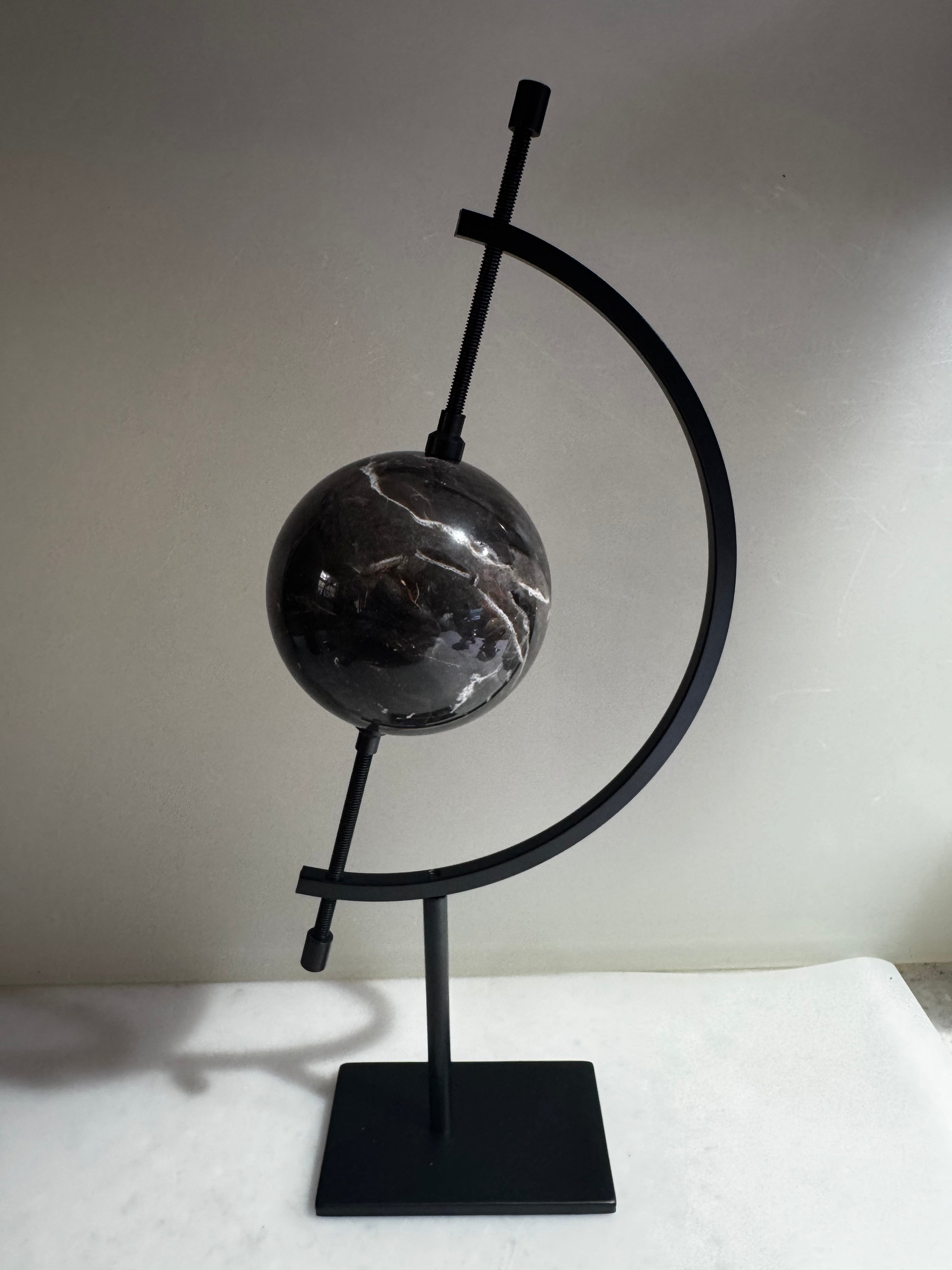 Black Septarian Sphere on Metal Stand
