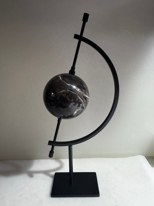 Black Septarian Sphere on Metal Stand