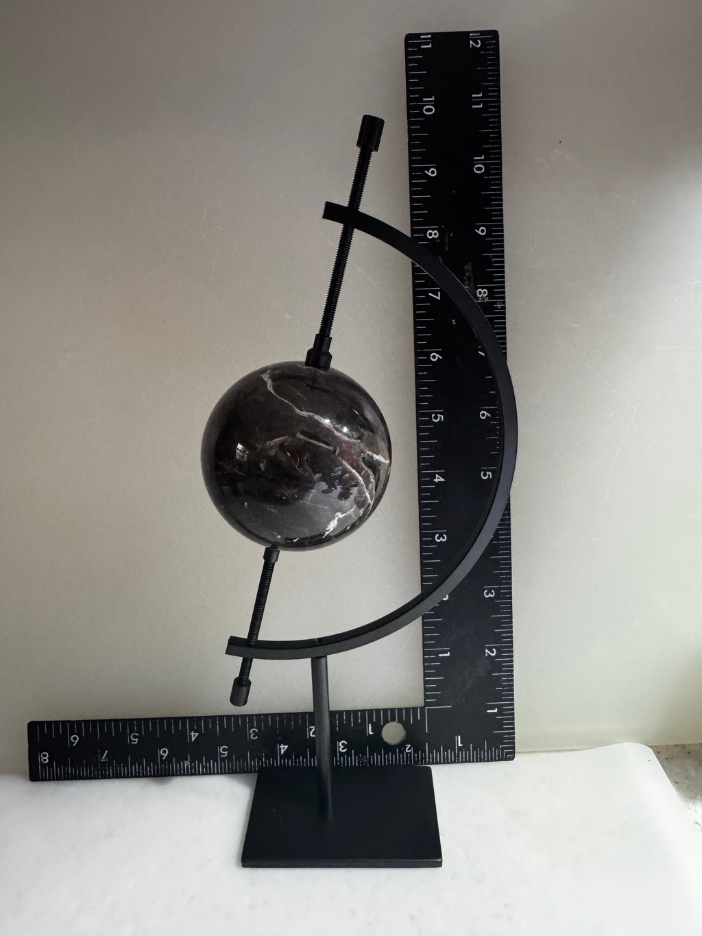 Black Septarian Sphere on Metal Stand