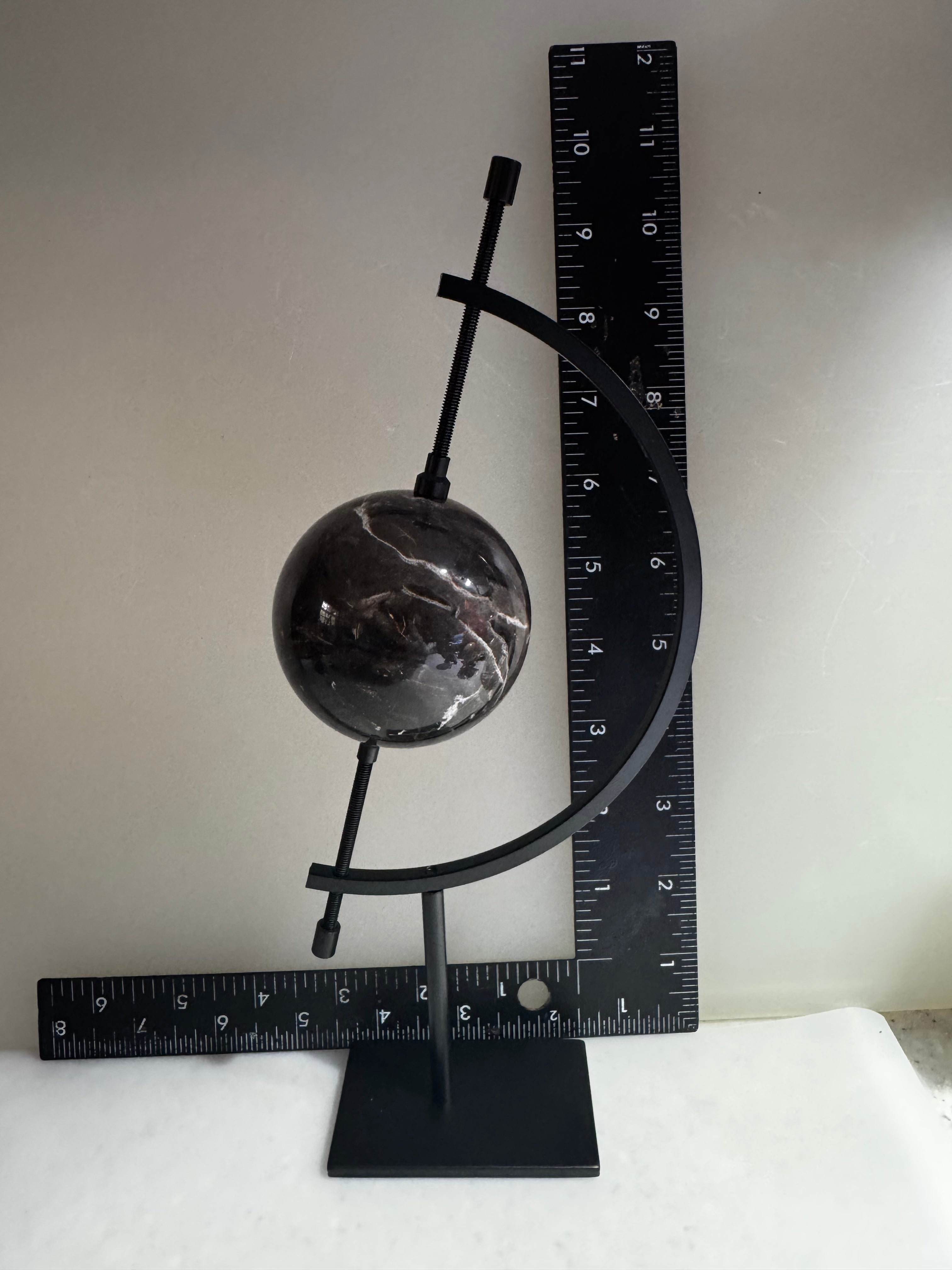 Black Septarian Sphere on Metal Stand