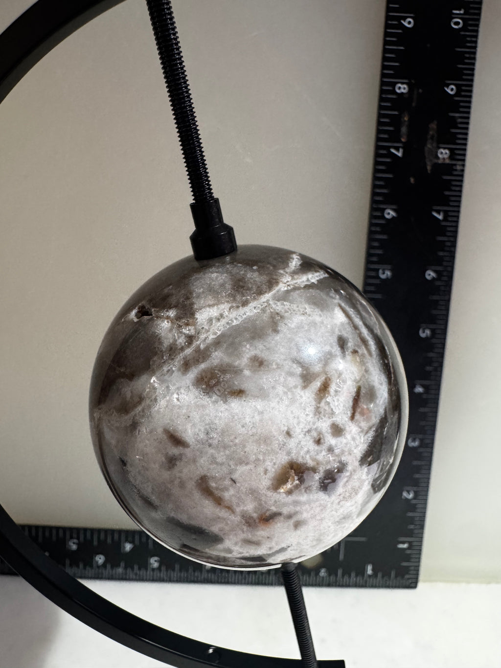 Black Septarian Sphere on Metal Stand