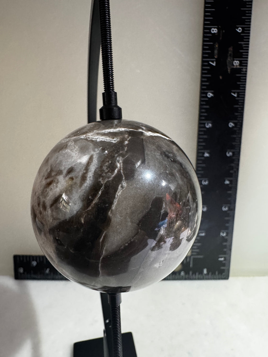 Black Septarian Sphere on Metal Stand