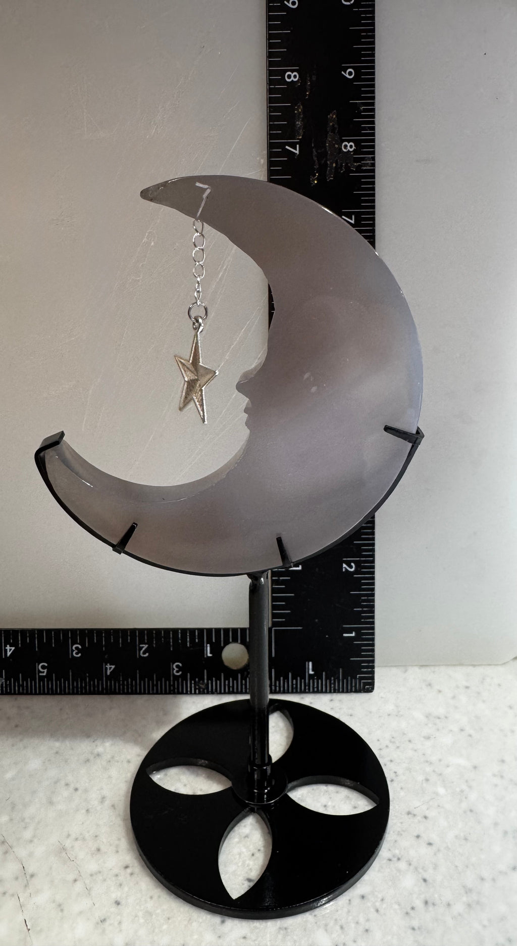 Druzy Agate Crescent Moon Decor with Star Charm and Stand
