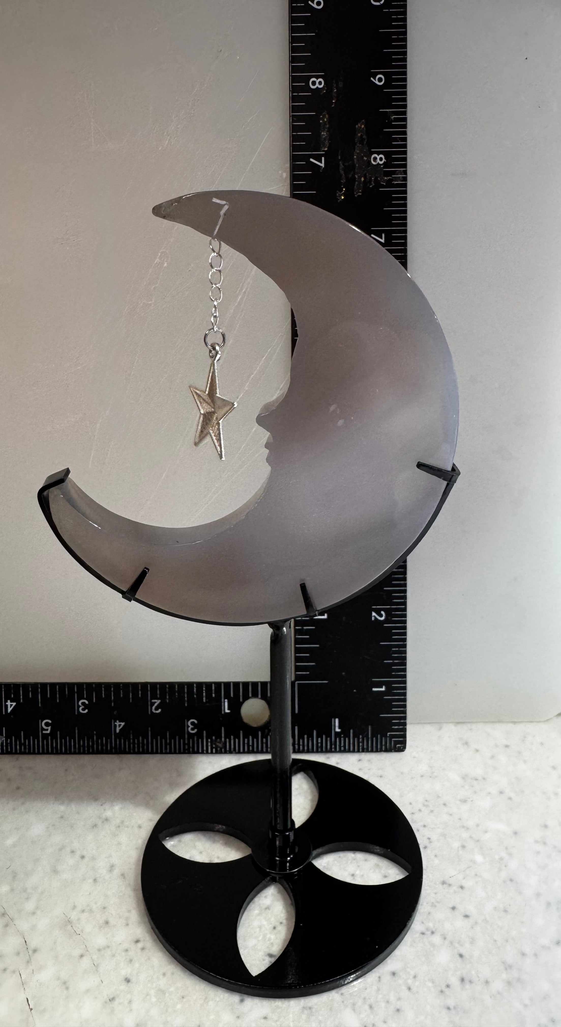 Druzy Agate Crescent Moon Decor with Star Charm and Stand