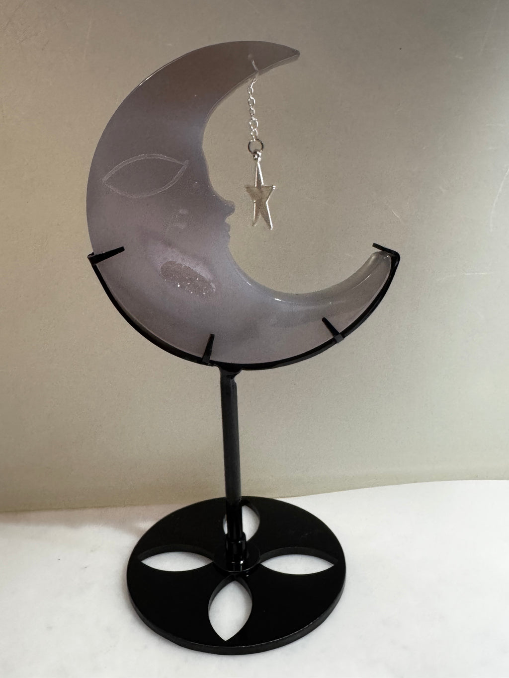 Druzy Agate Crescent Moon Decor with Star Charm and Stand