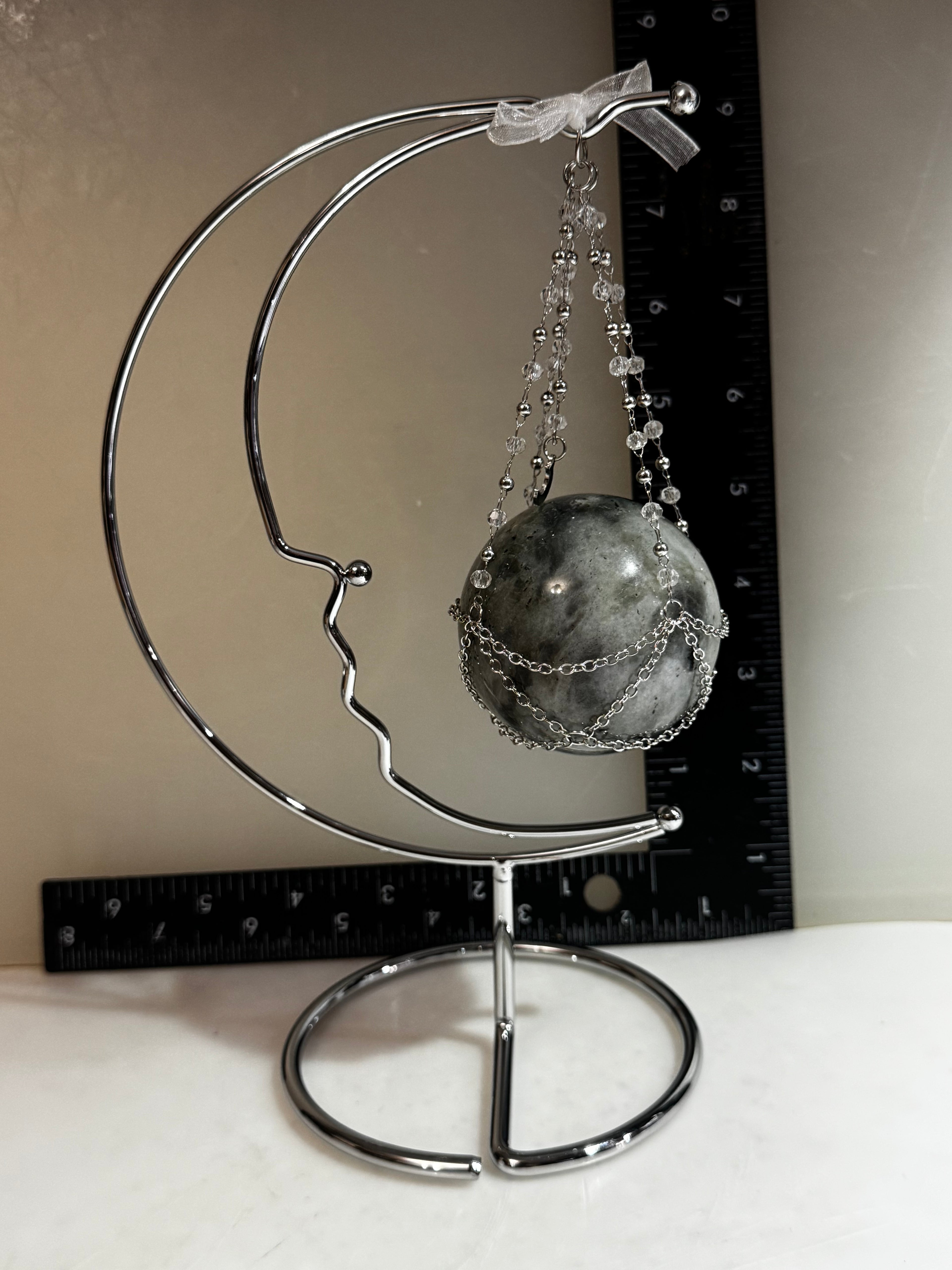 Labradorite Sphere with Crescent Moon Stand