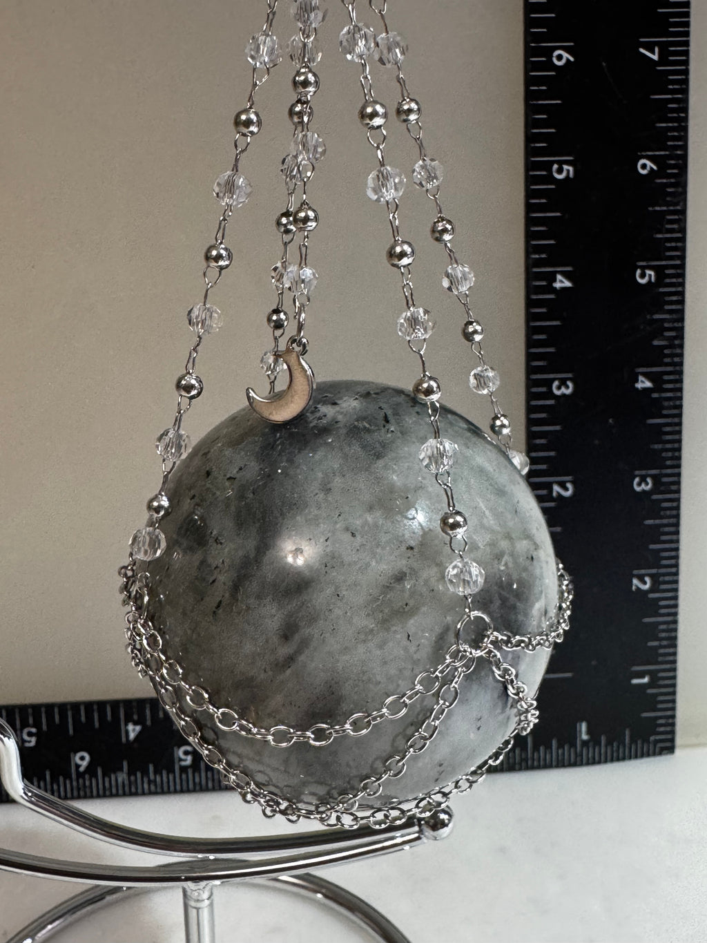 Labradorite Sphere with Crescent Moon Stand