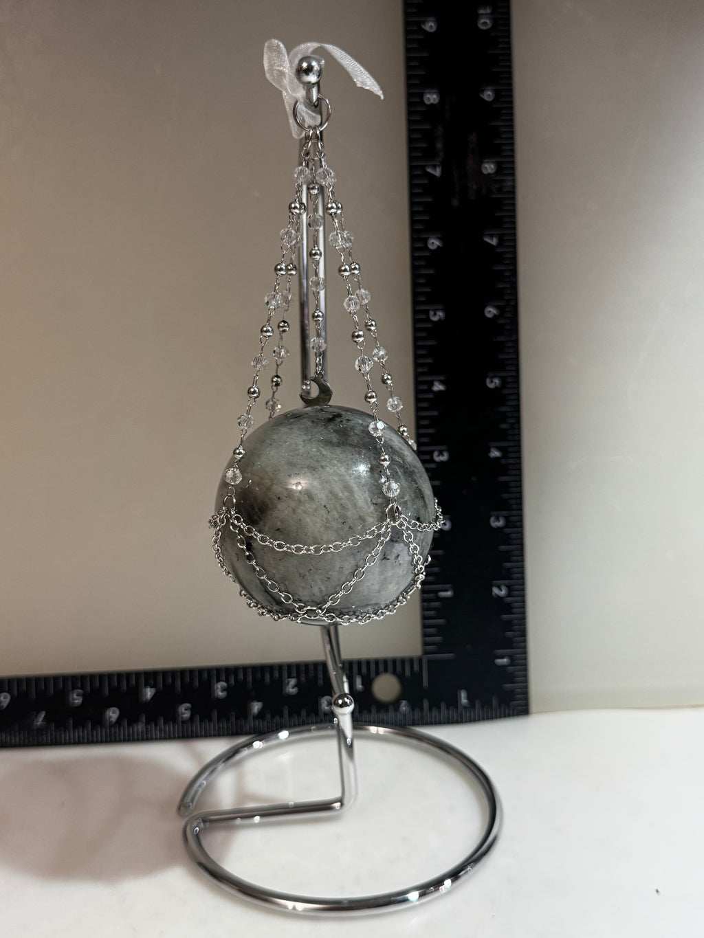 Labradorite Sphere with Crescent Moon Stand