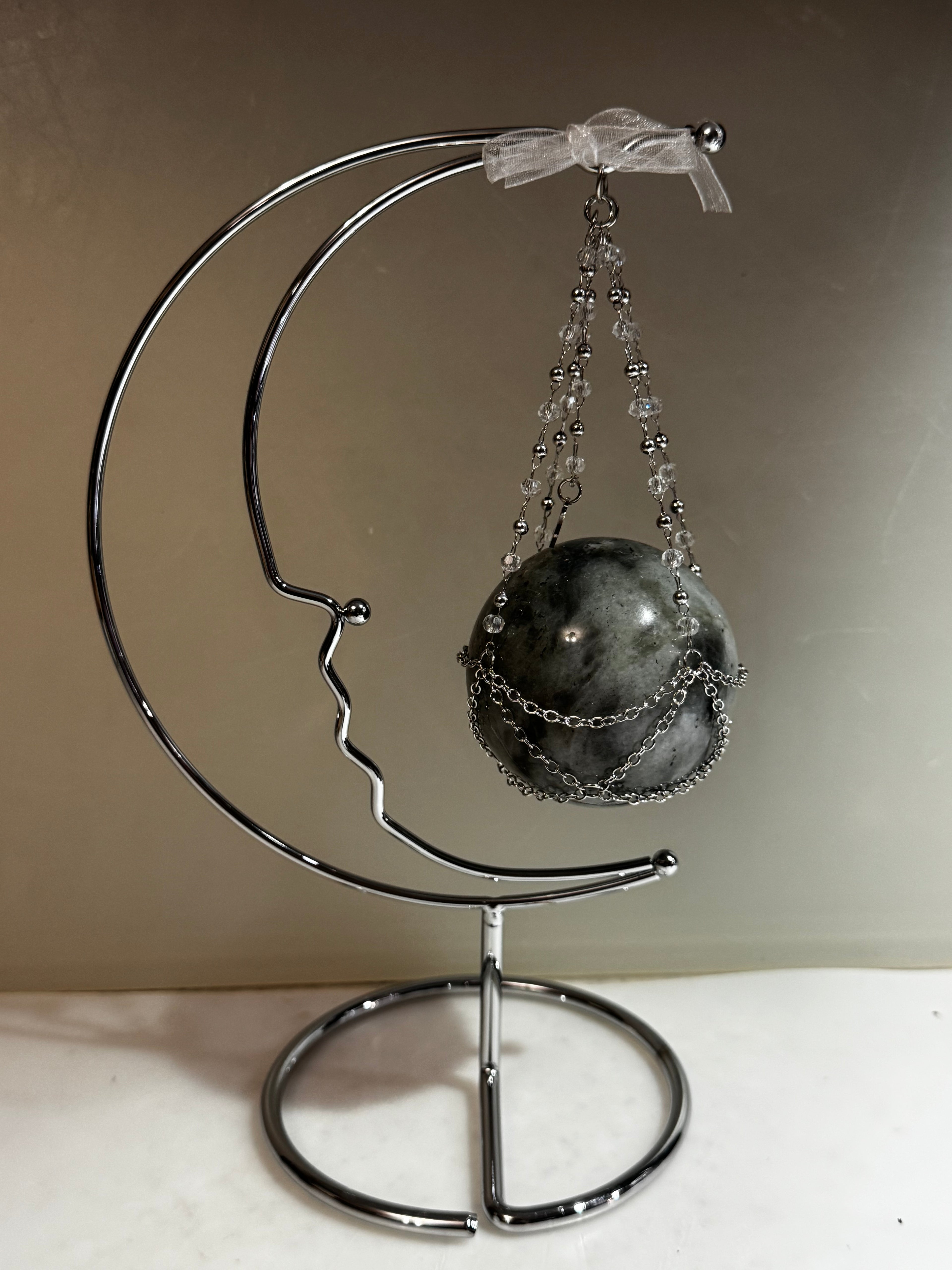 Labradorite Sphere with Crescent Moon Stand