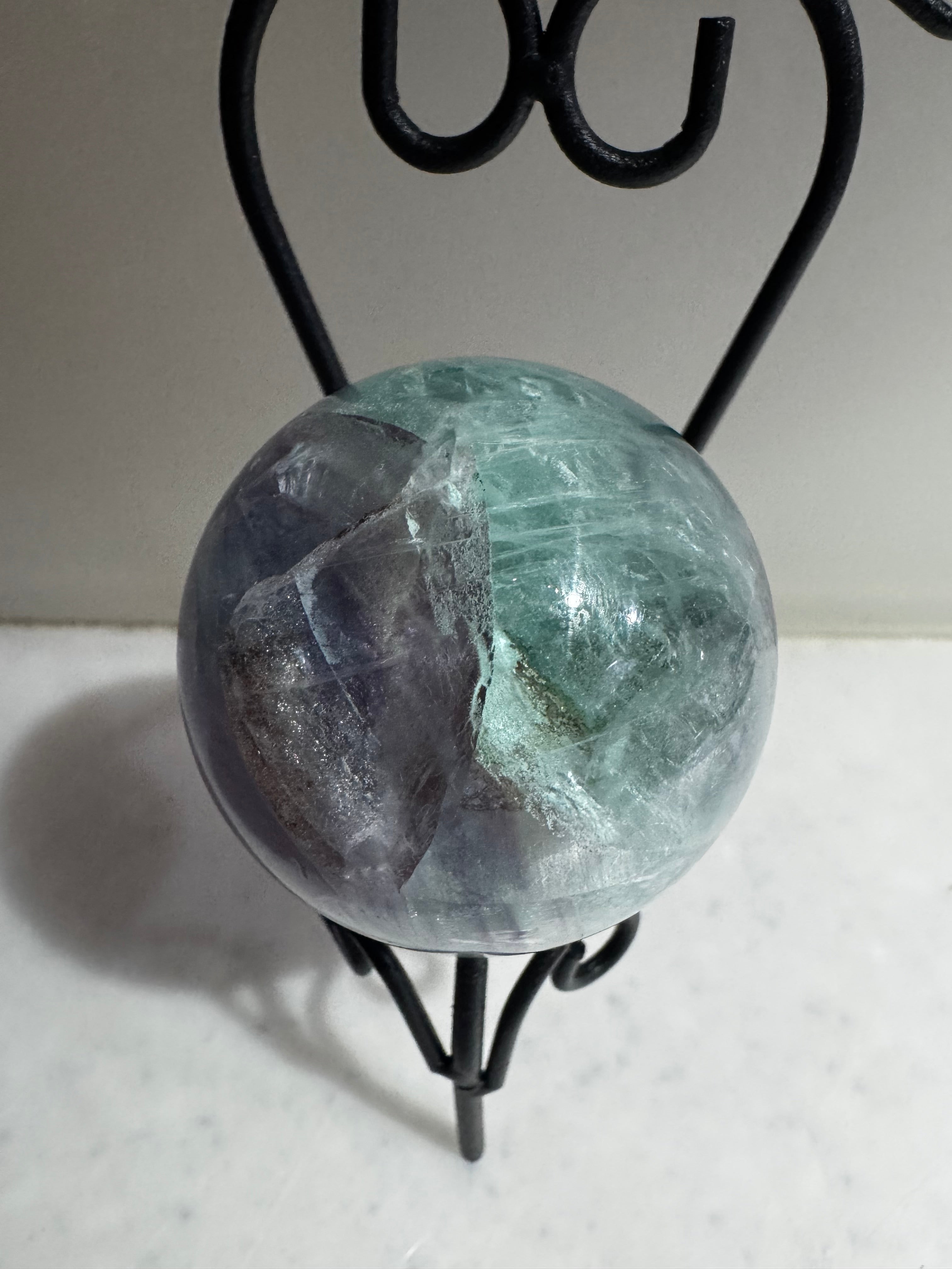 Fluorite Crystal Sphere with Black Metal Stand