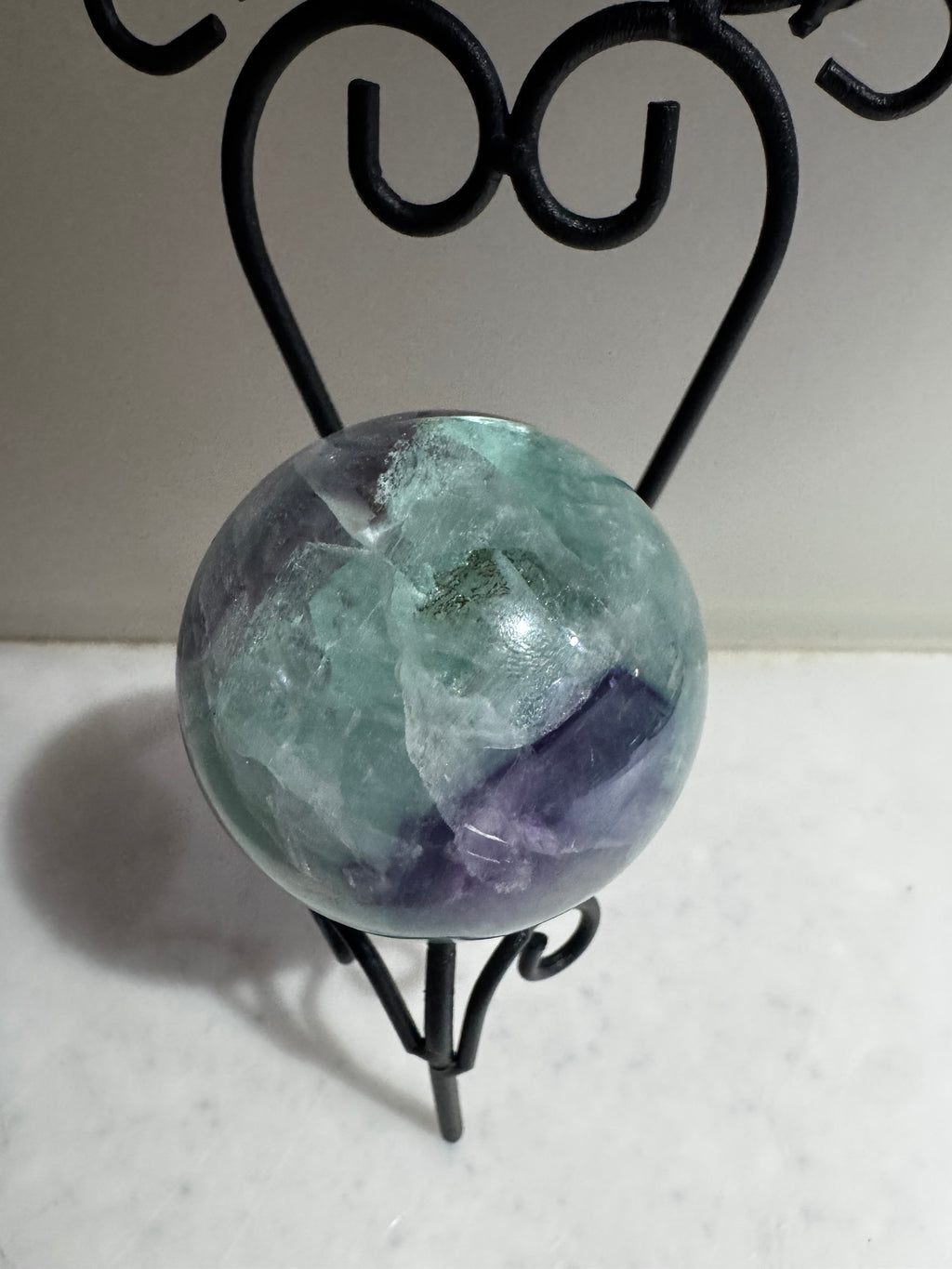 Fluorite Crystal Sphere with Black Metal Stand