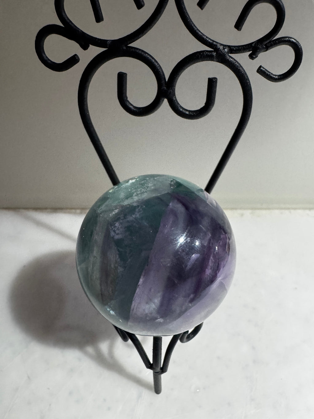 Fluorite Crystal Sphere with Black Metal Stand